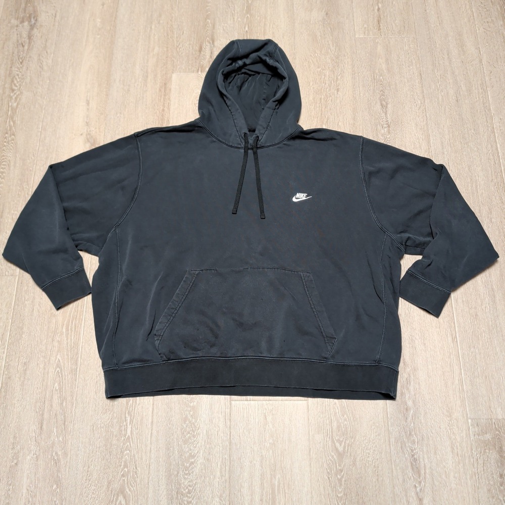 Y2K Nike Pullover Hoodie Mens 4XL Black Fair Embroidered Logo Fleece Sweatshirt
